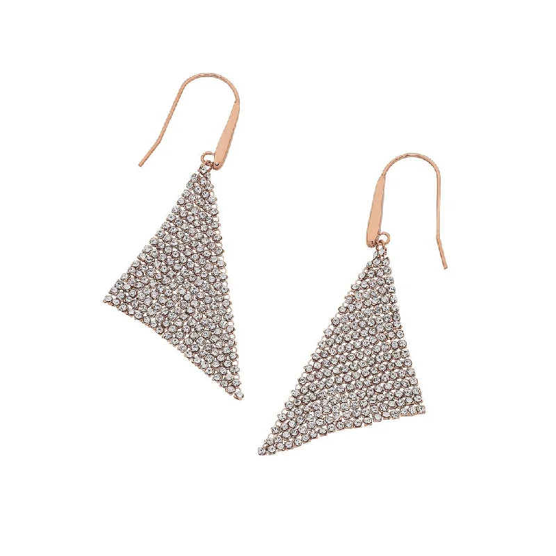 cute earrings for women -Rose Stainless Steel Crystal Mesh Drop Earrings