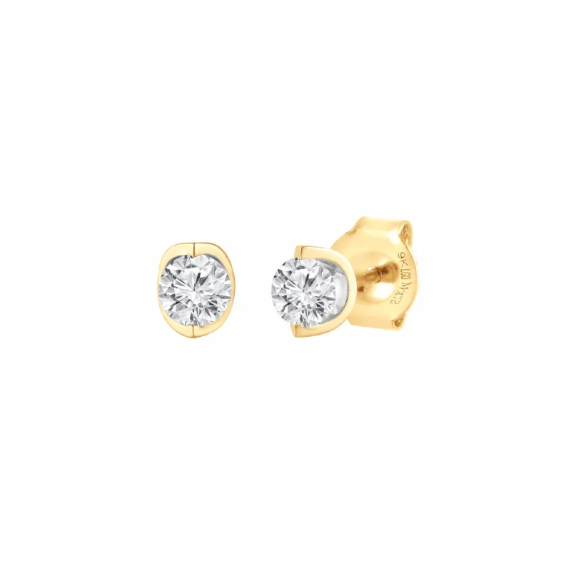 hoop earrings for women -Meera Bezel Look 1/5ct Laboratory Grown Solitaire Diamond Earrings in 9ct Yellow Gold