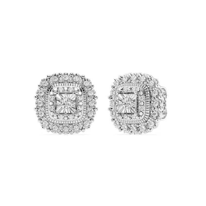 adjustable earrings for women -Miracle Surround Halo Earrings with 0.15ct of Diamonds in Sterling Silver