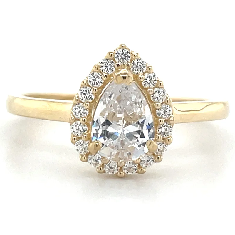 bridal rings for women -9ct Yellow Gold Cz Pear Halo Ring