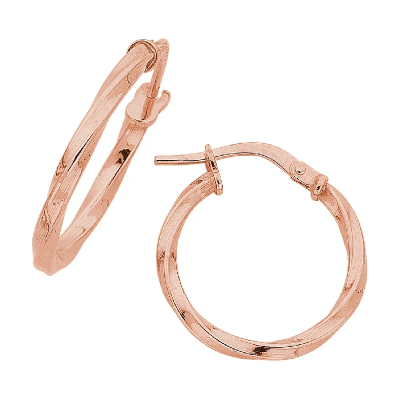 stylish pearl earrings for women -9ct Rose Gold Silver Infused Twist Hoop Earrings