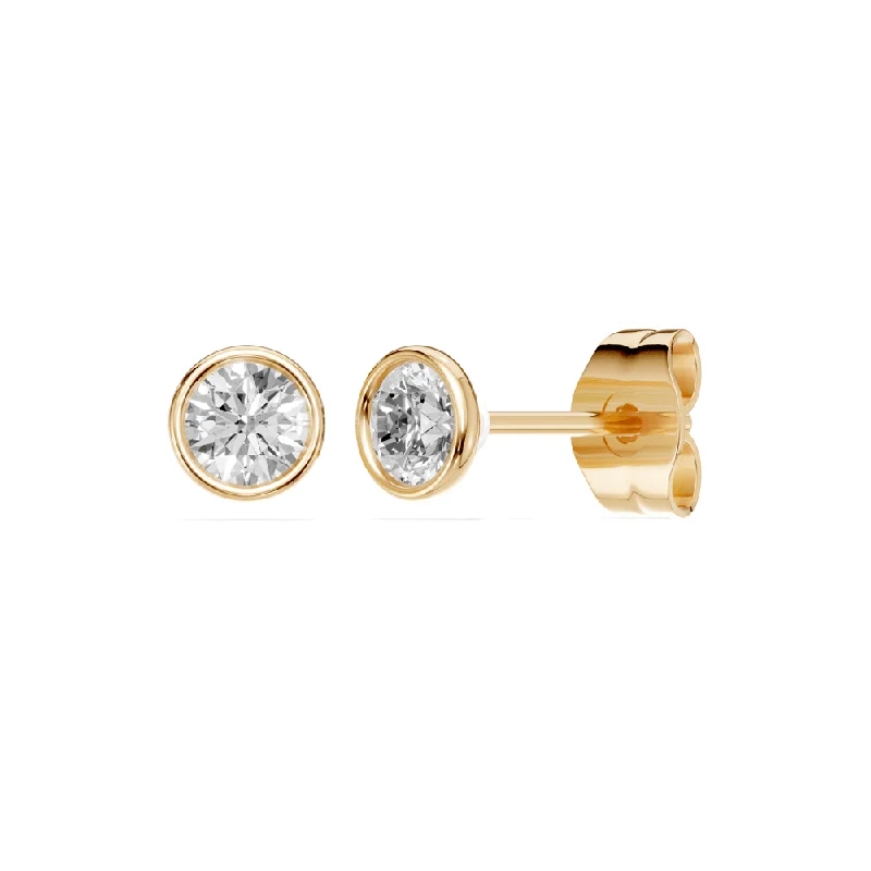 minimalist earrings for women -Drop Bezel Stud Earrings with 0.60ct of Laboratory Grown Diamonds in 9ct Yellow Gold