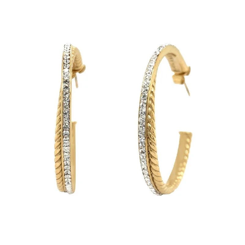 chic earrings for women -Yellow Stainless Steel Pave Crystal Double Hoop Earrings