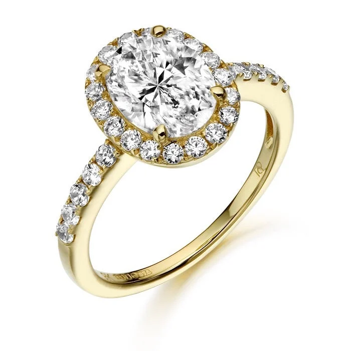 unique rings for women -9ct Yellow Gold Oval Halo Cz Ring With Micro Pave Setting