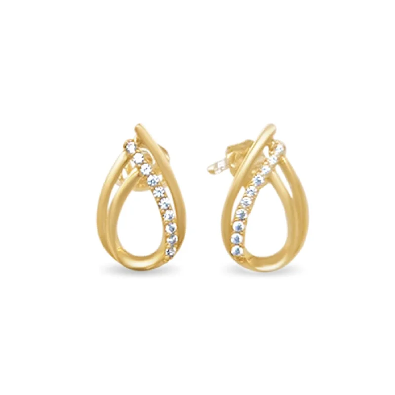 fashion hoop earrings for women -Pear Shape Stud Earrings with Cubic Zirconia in 9ct Yellow Gold