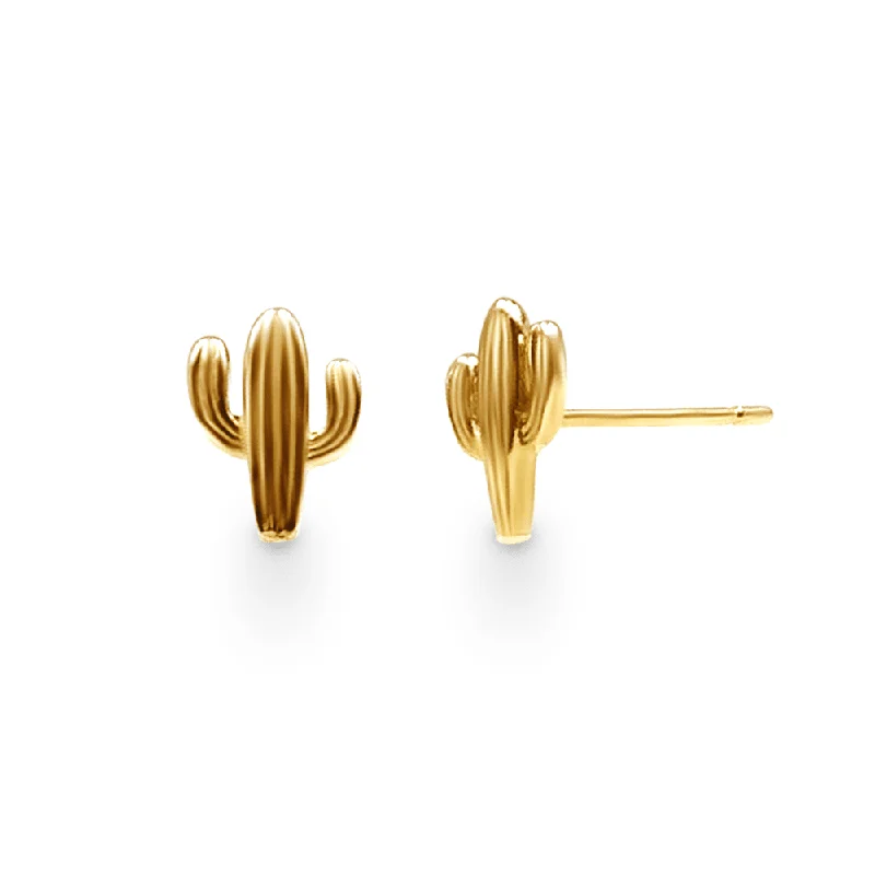 evening earrings for women -Mini Cactus Stud Earrings in 9ct Yellow Gold