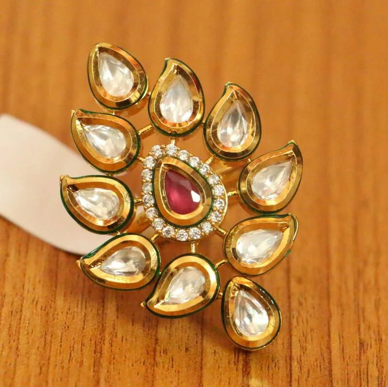 unique engagement rings -RUBY STONE KUNDAN POLKI FUSION COCKTAIL RING