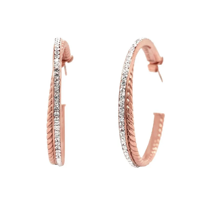 minimalist earrings for women -Rose Stainless Steel Pave Crystal Double Hoop Earrings