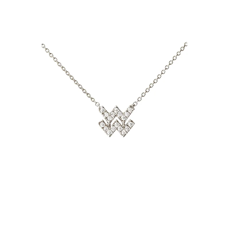 engraved silver necklaces for women -Petit Sign Aquarius 18K Whitegold Necklace w. Diamonds