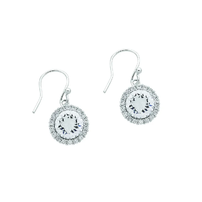 wedding earrings for women -Sterling Silver Cubic Zirconia Halo Hook Earrings