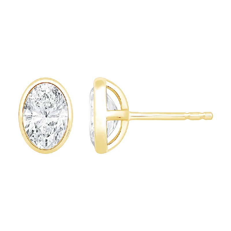 evening earrings for women -Oval Cut Solitaire Stud Earrings with 2.00ct of Laboratory Grown Diamonds in 9ct Yellow Gold