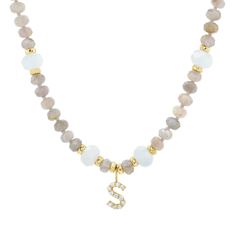 classic pearl necklaces for women -Diamond Letter Aqua & Labradorite Necklace