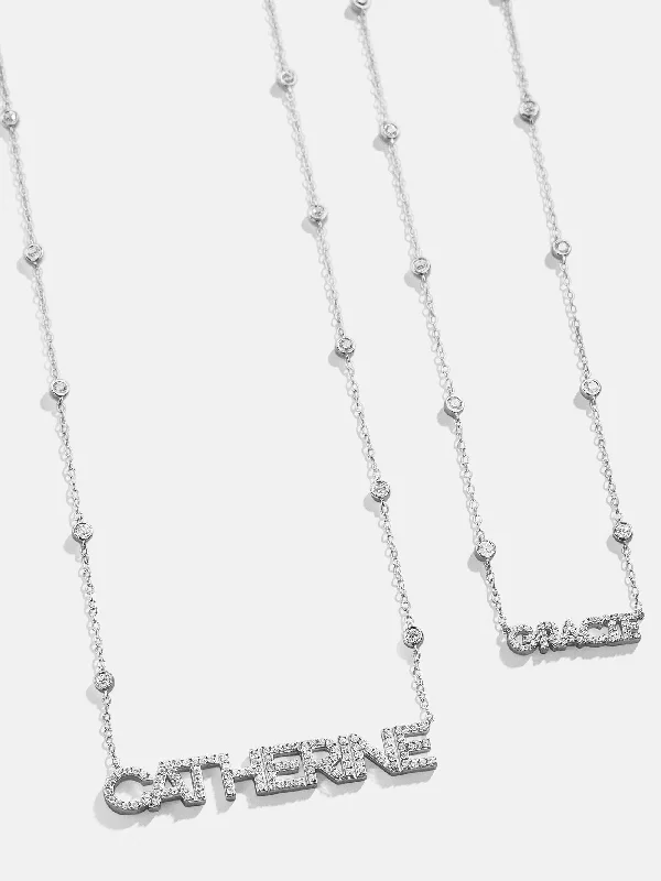 crystal drop necklaces for women -Sterling Silver Custom Yasmine Nameplate Necklace - Silver