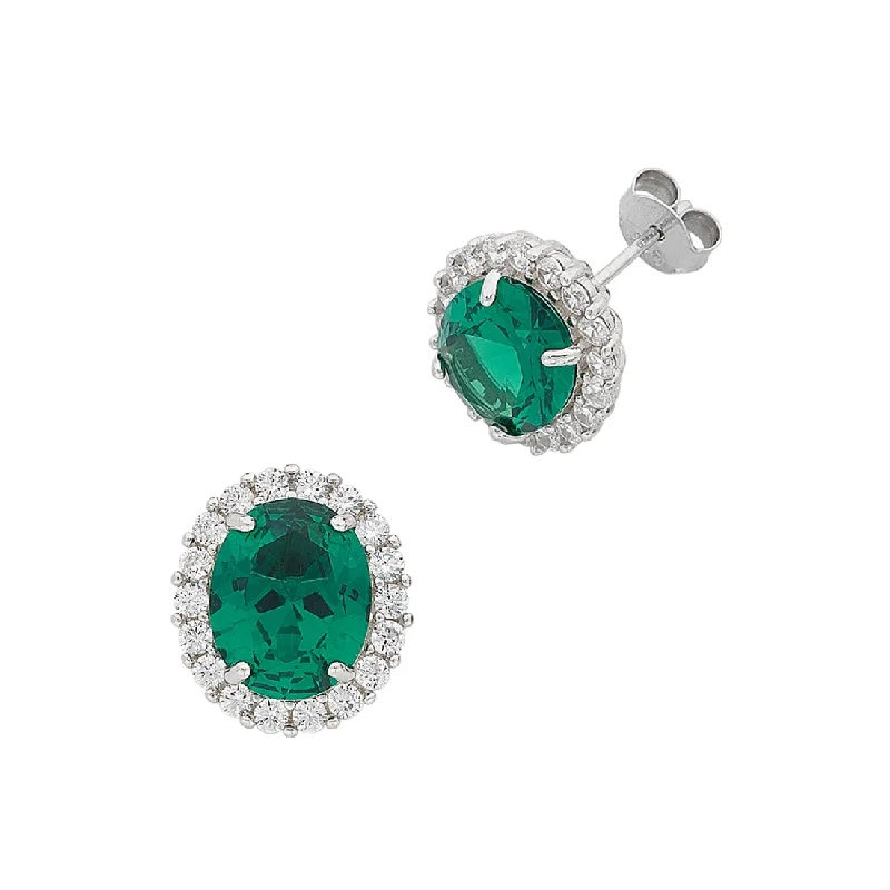 statement drop earrings for women -May Birthstone Sterling Silver Dark Green Cubic Zirconia Earrings