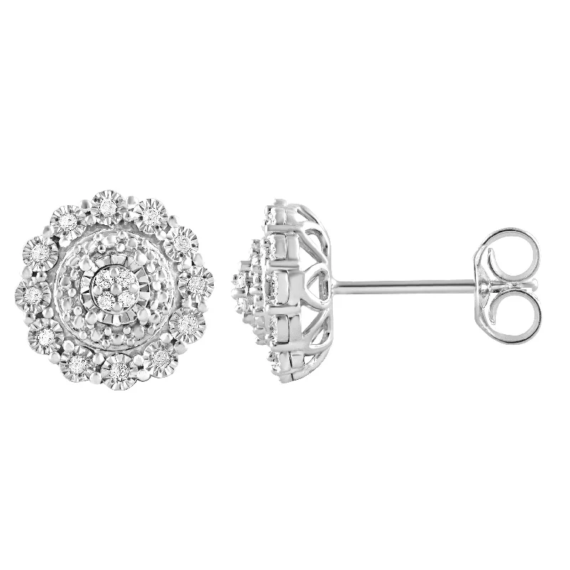 elegant gemstone earrings -Halo Stud Earrings with 1/5ct of Diamonds in Sterling Silver