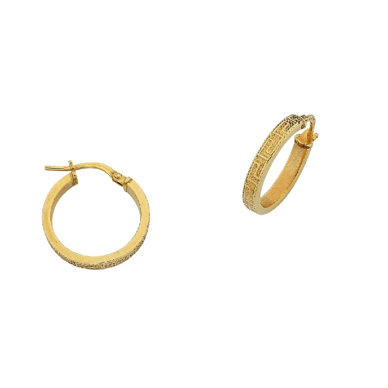 custom hoop earrings for women -9ct Yellow Gold Silver Infused Greek Key Hoop Earrings 10mm