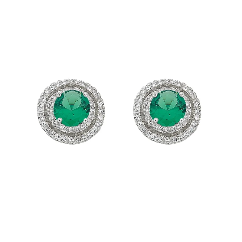 elegant gemstone earrings -May Birthstone Sterling Silver Green Cubic Zirconia Halo Earrings