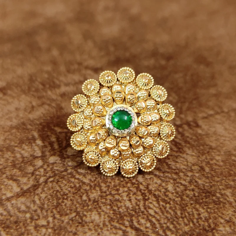 fashion gemstone rings -GREEN GOLD PATTERN ADJUSTABLE COCKTAIL RING