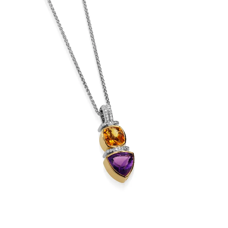 trendy pendant necklaces for women -Signature Citrine, Amethyst, and Diamond Pendant Necklace