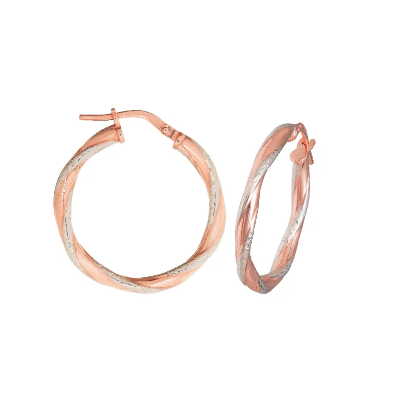 elegant gemstone earrings -Twist Two Tone Earrings 20mm in 9ct Silver Infused Rose Gold