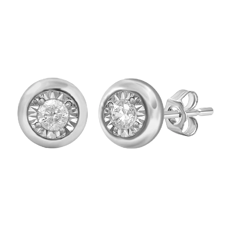 classic gold earrings for women -9ct White Gold Bezel Earrings with 0.14ct of Diamonds