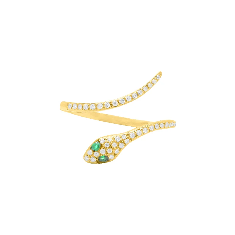 bridal rings for brides -14K GOLD DIAMOND EMERALD LANI SNAKE RING