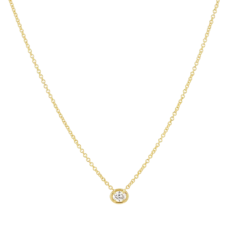 personalized gold necklaces for women -Oval Diamond Solitaire Necklace