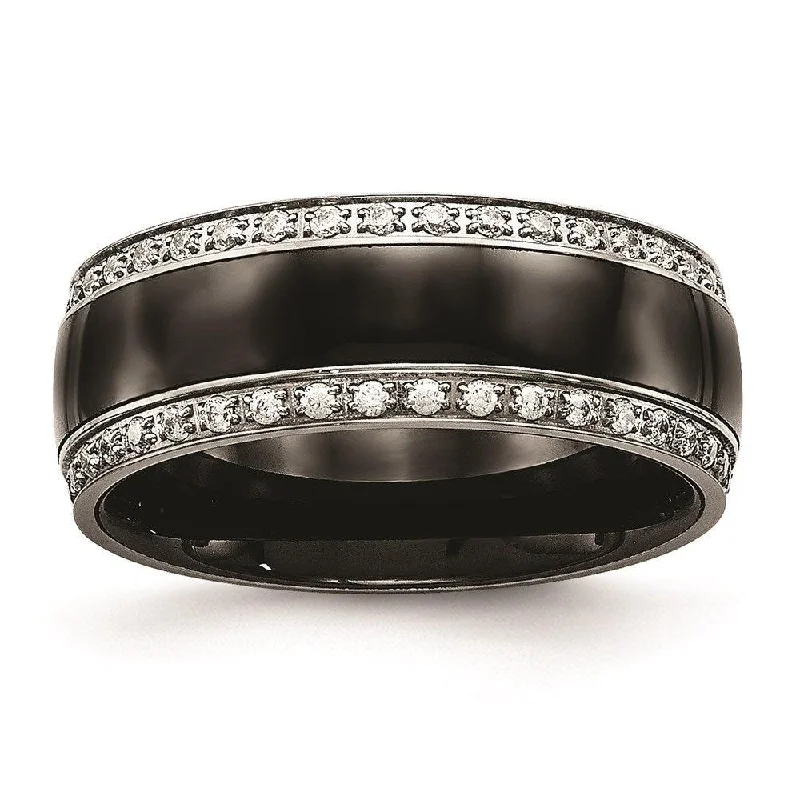 bridal rings for brides -Stainless Steel Polished Black Ceramic CZ Ring