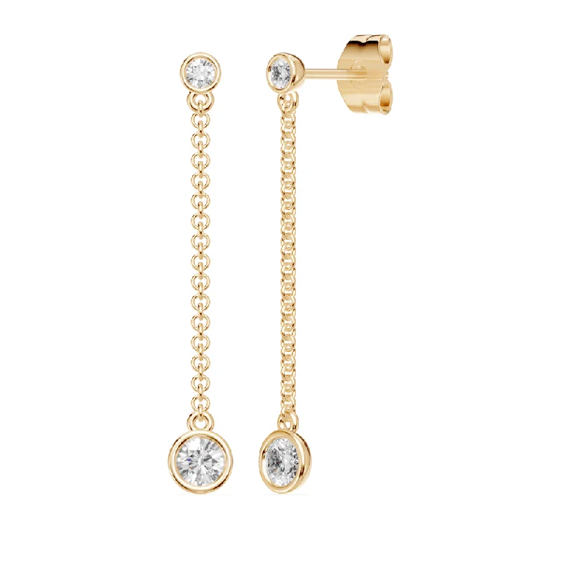 birthday gift earrings for women -Drop Bezel Stud Earrings with 1/2ct of Laboratory Grown Diamonds in 9ct Yellow Gold