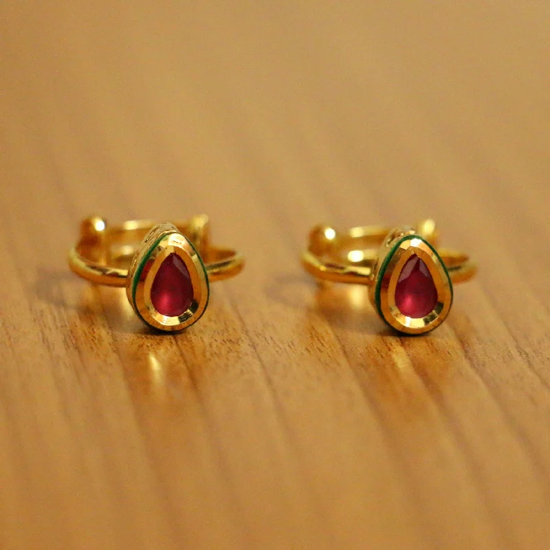 custom engagement rings -Ruby Kundan Meenakari Pear Shaped Kundan Toe Ring