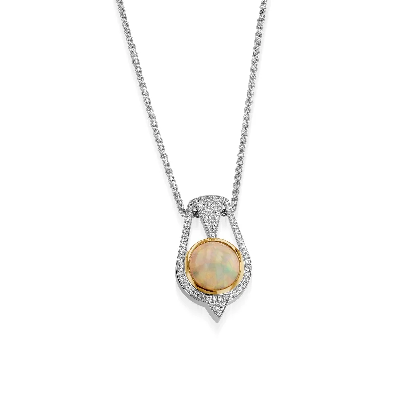 luxury chain necklaces for women -Signature Round Opal and Diamond Pendant Necklace