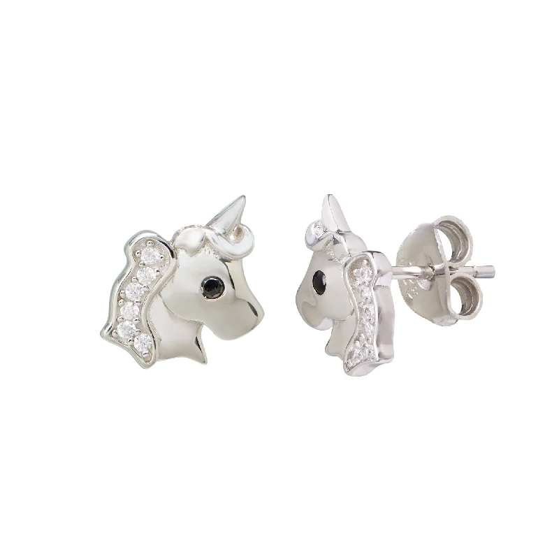 custom earrings for women -Children's Unicorn Cubic Zirconia Earrings in Sterling Silver