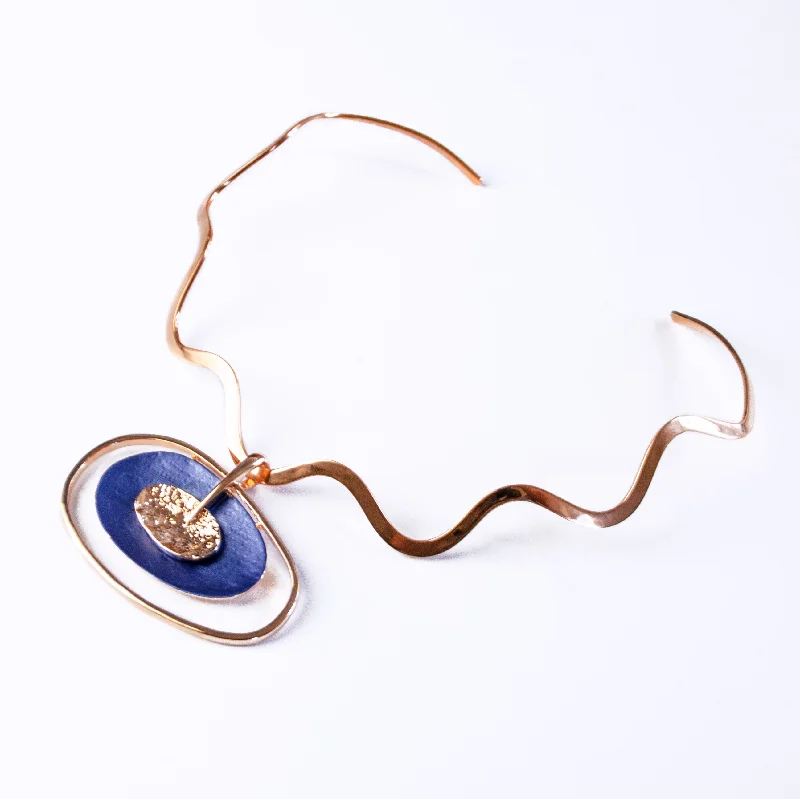 gemstone pendant necklaces for women -Boho Style Double Oval Necklace, Rose Gold & Blue