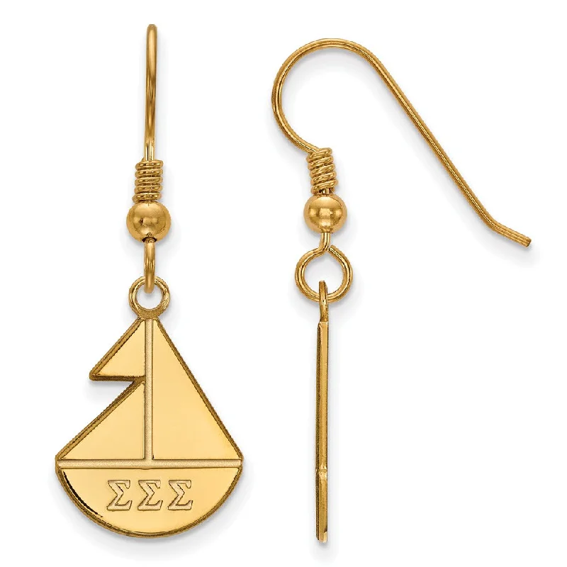 bold gold earrings for women -14K Plated Silver Sigma Sigma Sigma Small Dangle Earrings