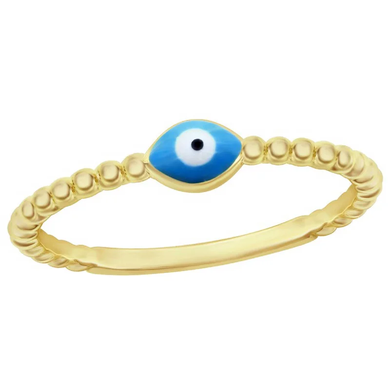 eternity rings for women -Classic Women's YG Plated Evil Eye Beaded Ring - W-2924