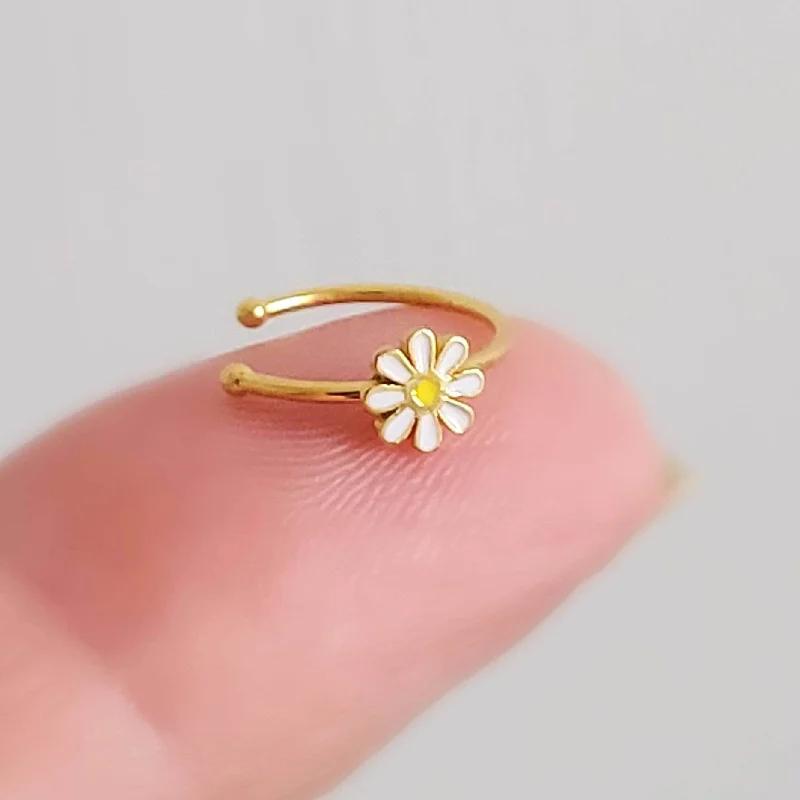 statement diamond rings -Dainty Daisy Nose Ring