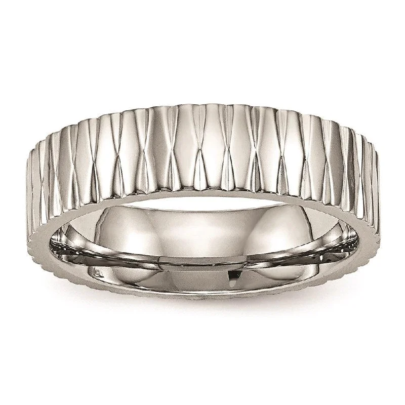 trendy rings for women -Stainless Steel Polished Textured Ring