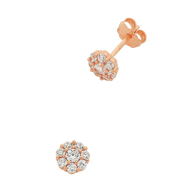 long earrings for women -9ct Rose Gold Silver Infused Cubic Zirconia Flower Stud Earrings