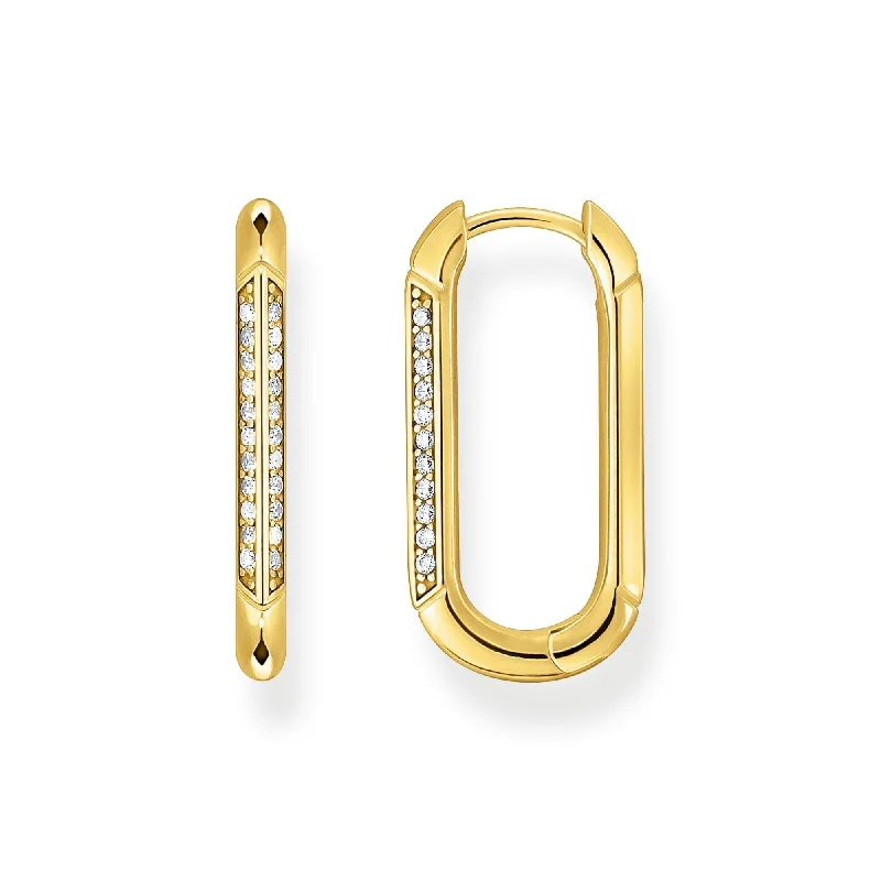 bold gold earrings for women -THOMAS SABO Golden Hoop Earrings with White Zirconia