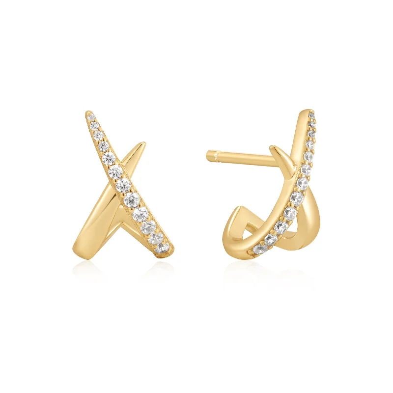 statement drop earrings for women -Ania Haie Gold Kiss Polished Pave Studs