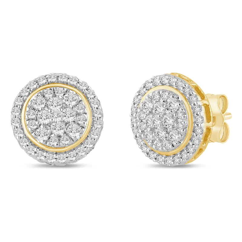 gold stud earrings for women -Halo Dress Stud Earrings with 1/2ct of Diamonds in 9ct Yellow Gold