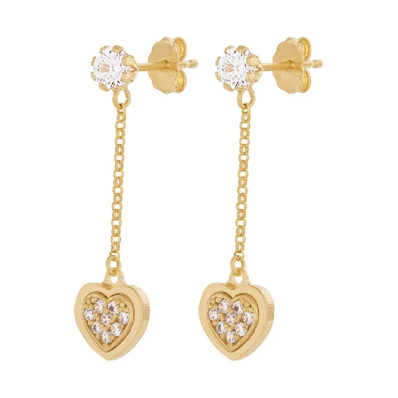 fashion hoop earrings for women -9ct Yellow Gold Silver Infused Heart Drop Earrings