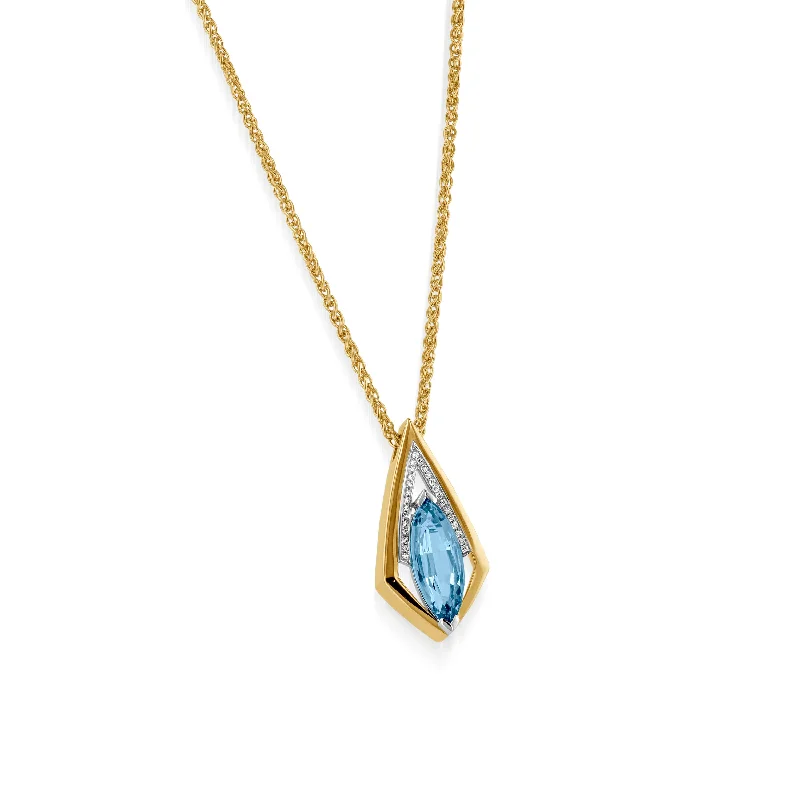 gemstone necklaces with gold chain -Signature Marquise Aquamarine and Diamond Pendant Necklace