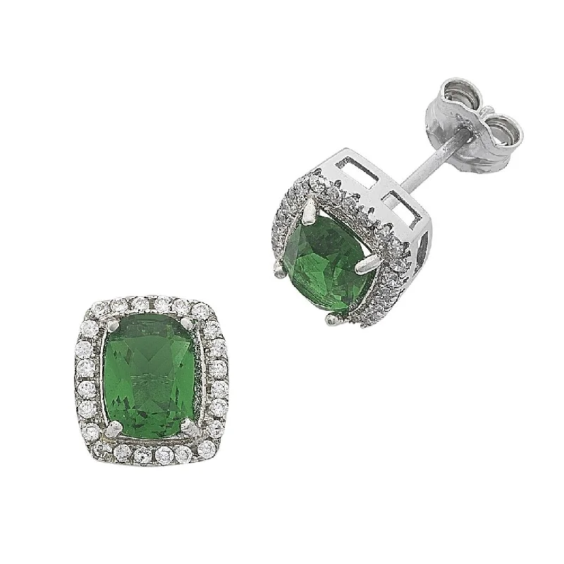 pearl stud earrings for women -Sterling Silver Emerald Green Cubic Zirconia Stud Earrings