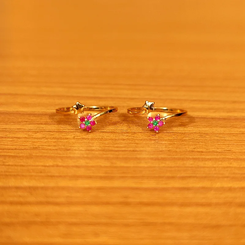 diamond solitaire rings -MULTICOLOUR GOLD PLATED FLOWER ADJUSTABLE TOE RING