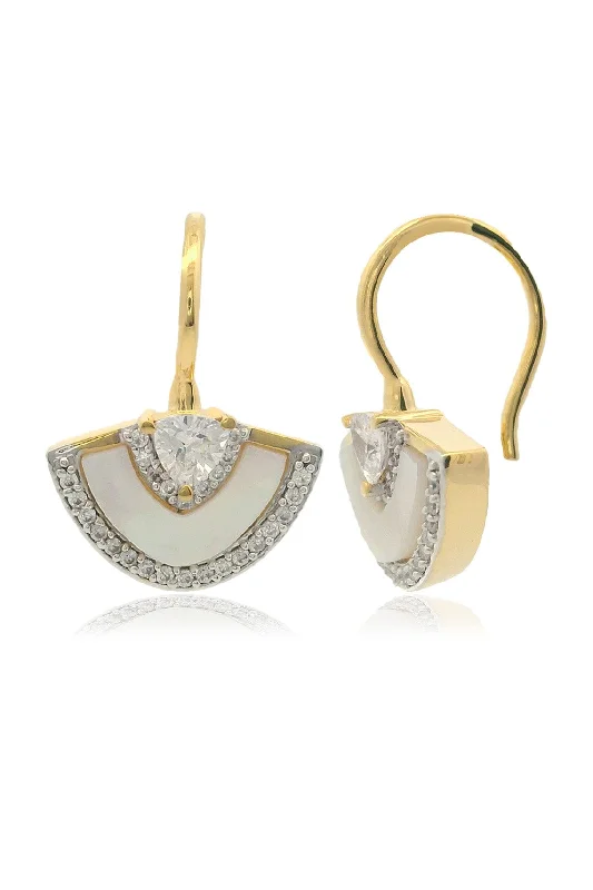 casual earrings for women -CHIC NOEL MOTHER OF PEARL FAN EARRINGS GOLD