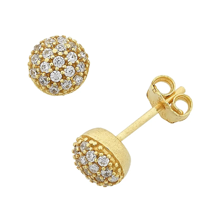 birthday gift earrings for women -9ct Yellow Gold Silver Infused Cubic Zirconia Round Stud Earrings