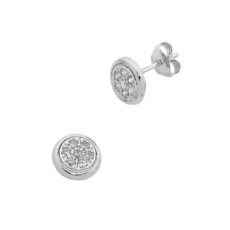 multi-strand earrings for women -9ct White Gold Silver Infused Cubic Zirconia Bezel Stud Earrings