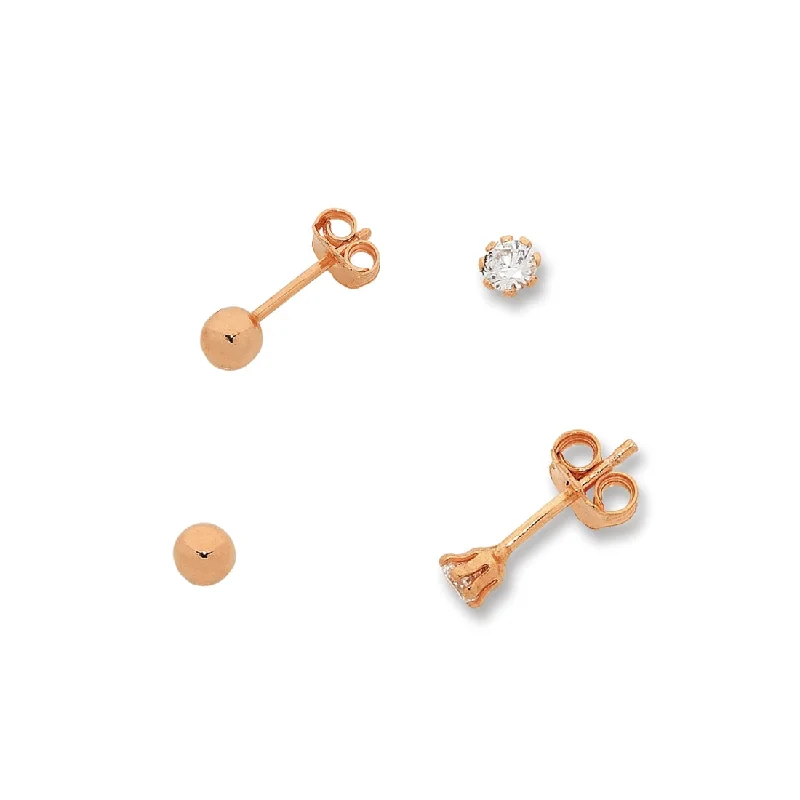 adjustable earrings for women -9ct Rose Gold Silver Infused Stud Set