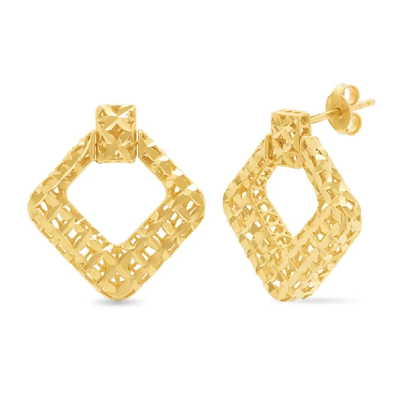 romantic earrings for women -Athena Filigree Square Hoops in 9ct Yellow Gold